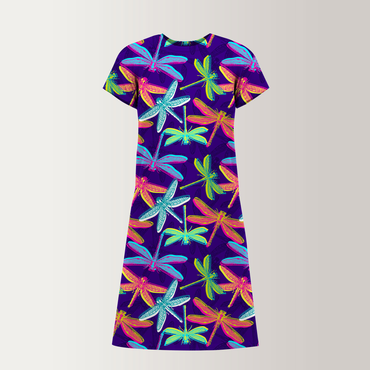 Neon Color Dragonfly T-Shirt Dress