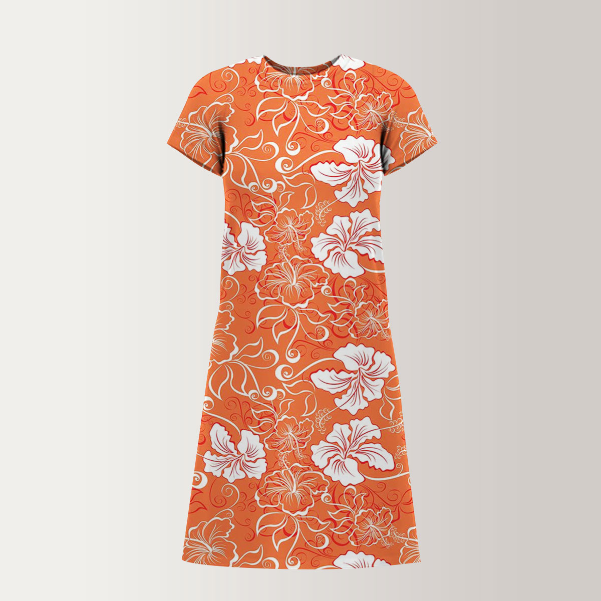 Orange Abstract Hibiscus T-Shirt Dress