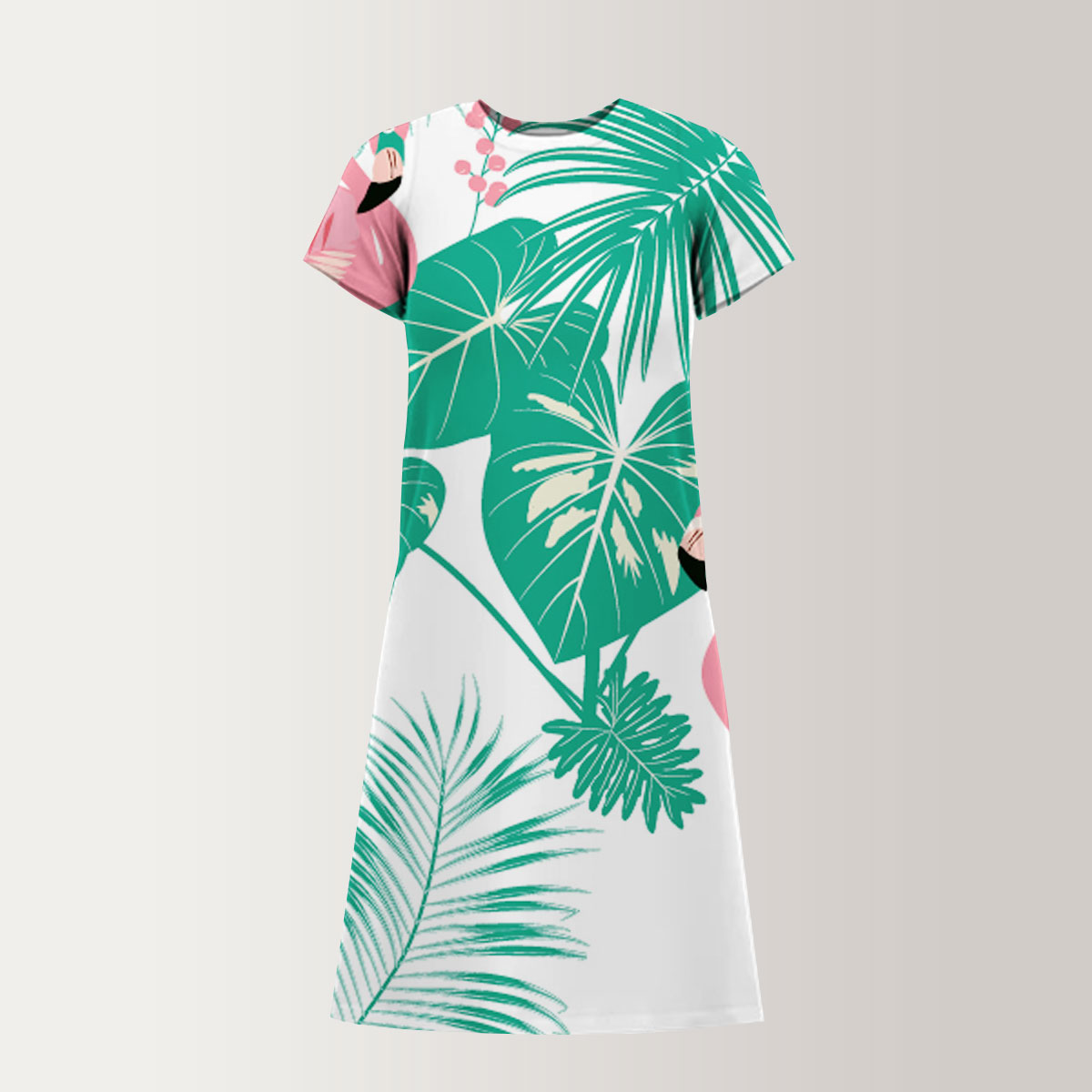 Palm Tree Flamingo T-Shirt Dress