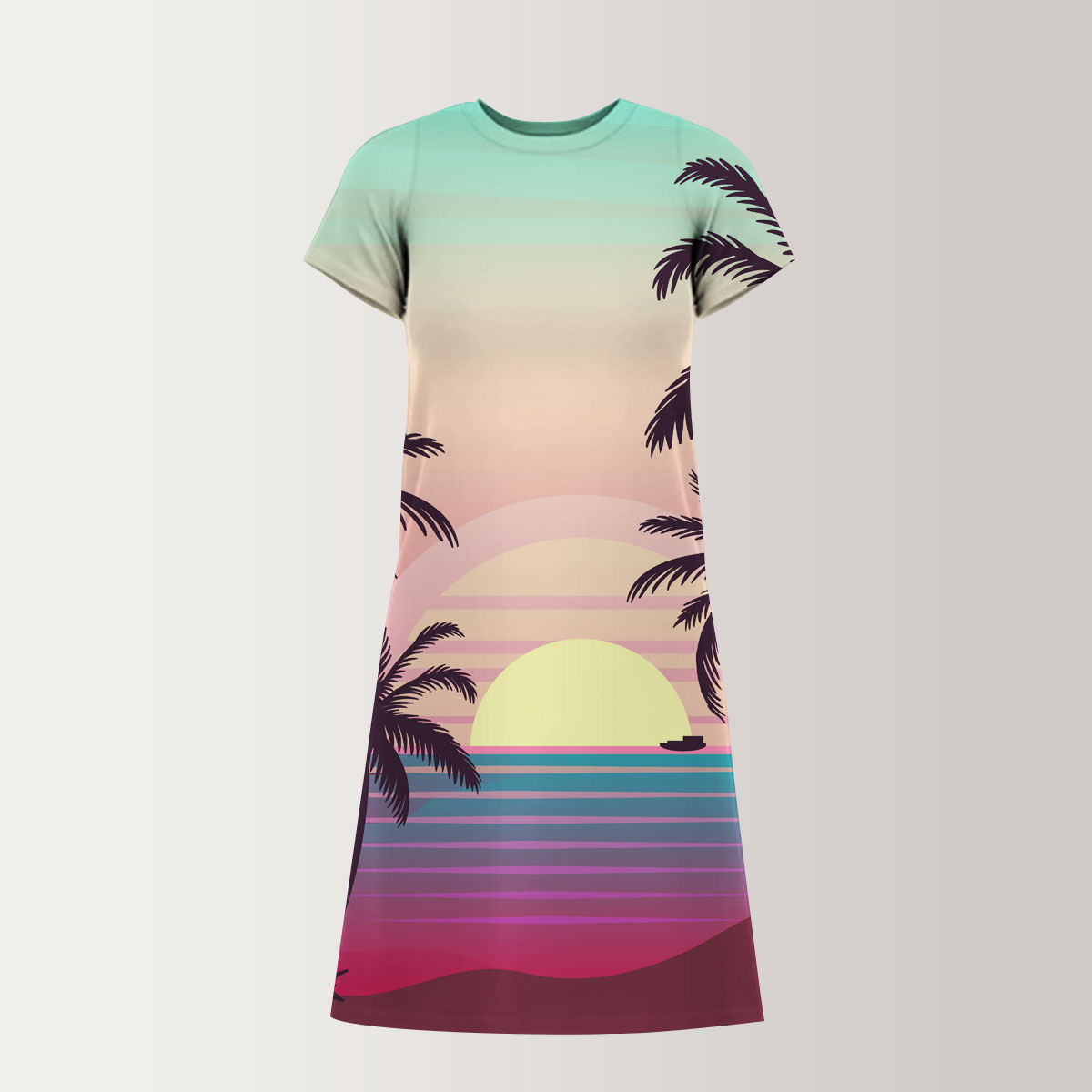 Palm Tree Sunrise T-Shirt Dress