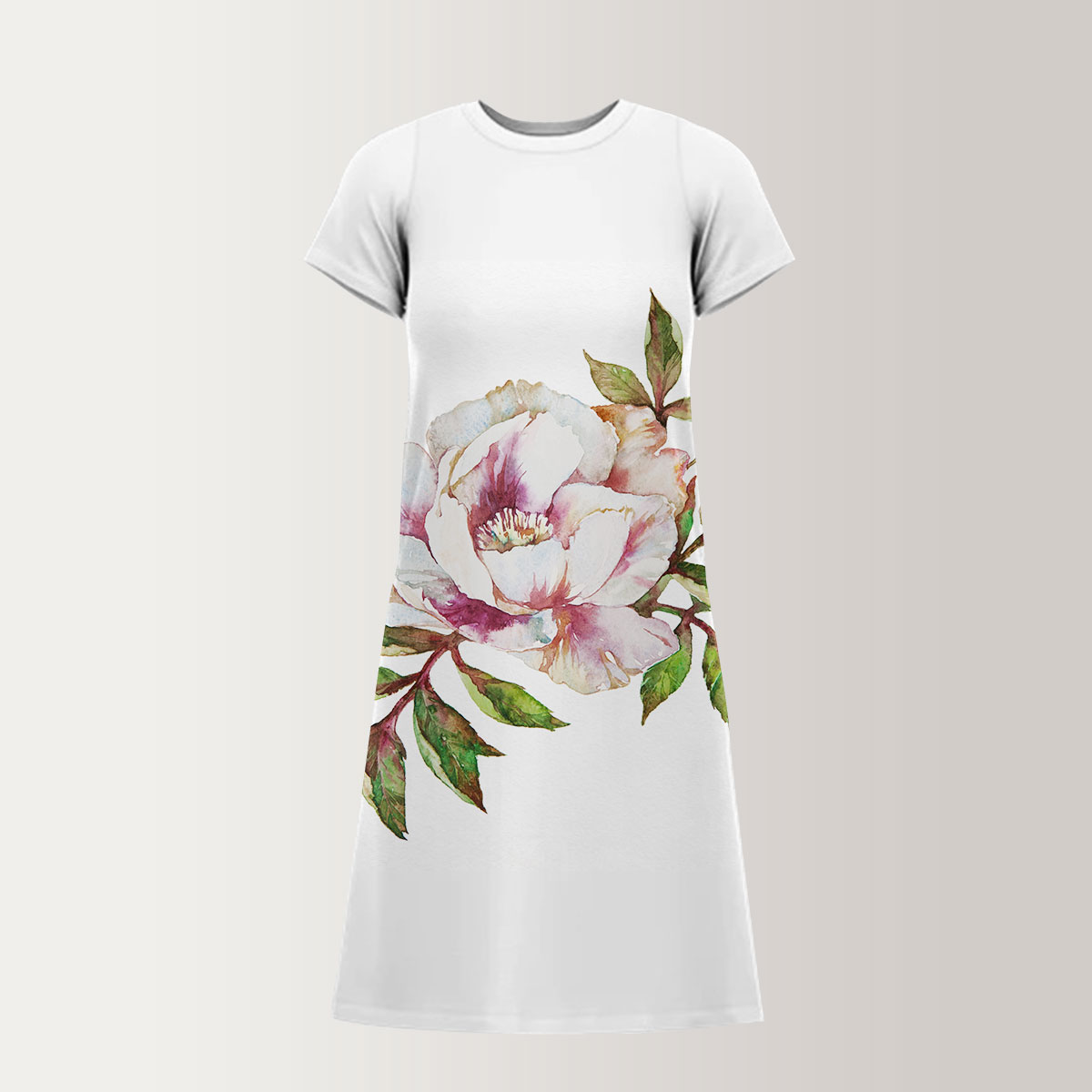 Peony Flower With Leaves T-Shirt Dress
