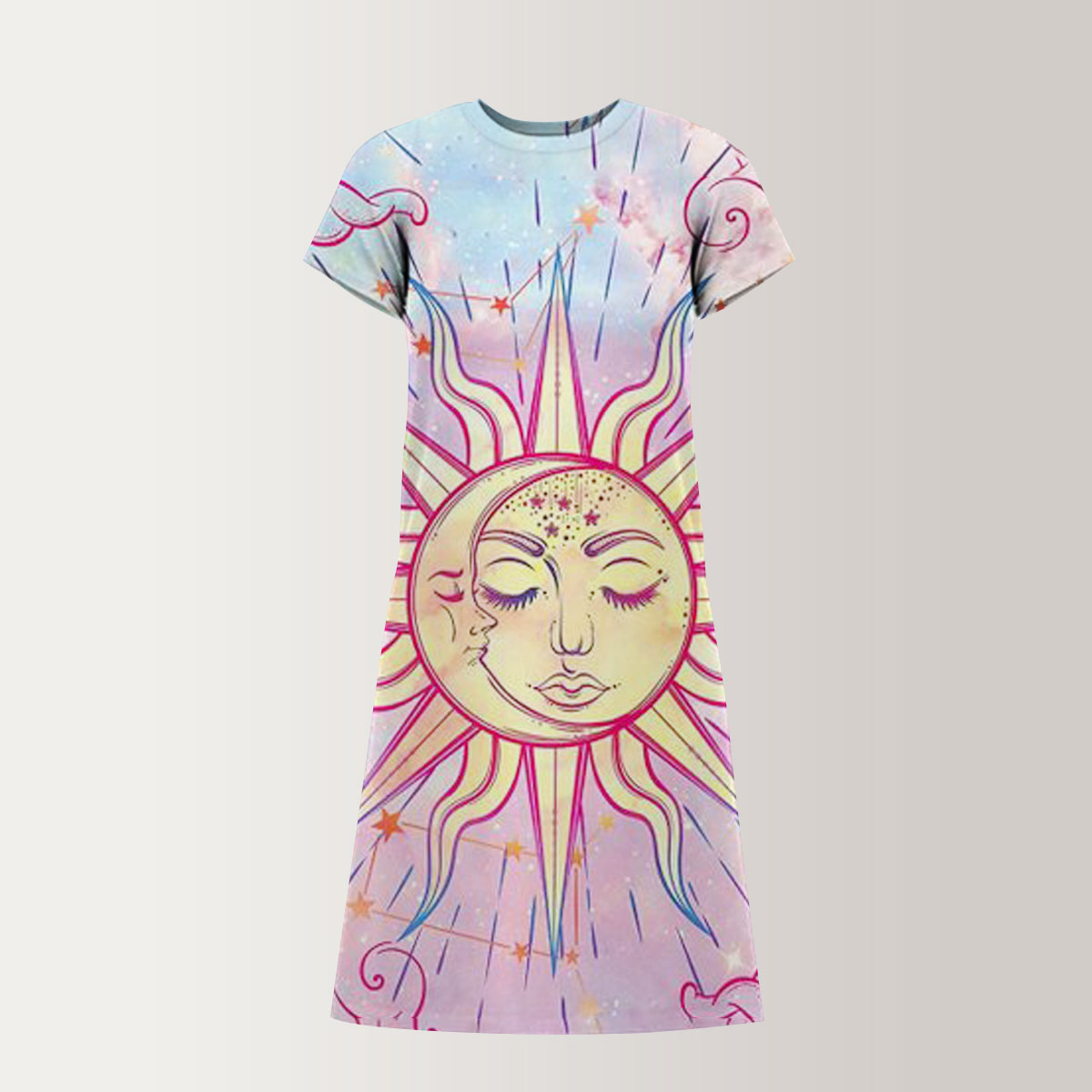 Pink Moon And Sun T-Shirt Dress