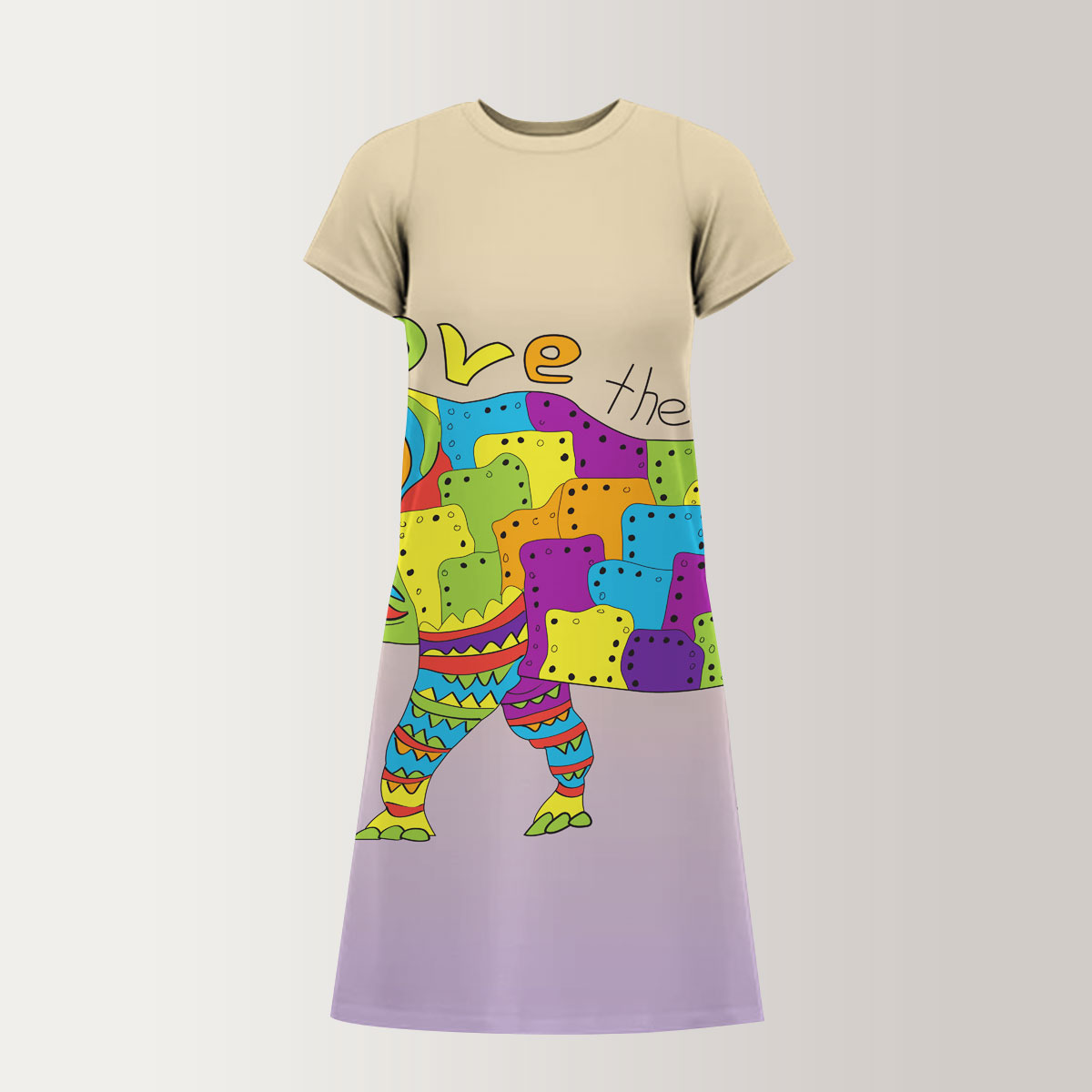 Rainbow Rhino T-Shirt Dress