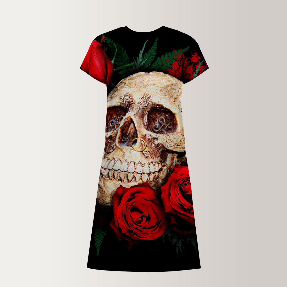 Red Flower Skull T-Shirt Dress