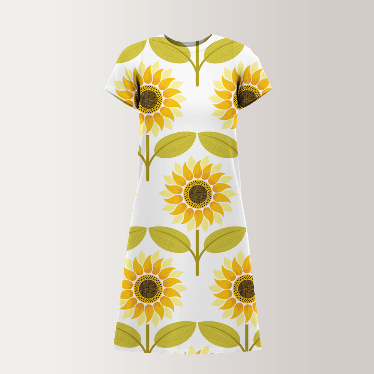 Sunflower Pattern T-Shirt Dress