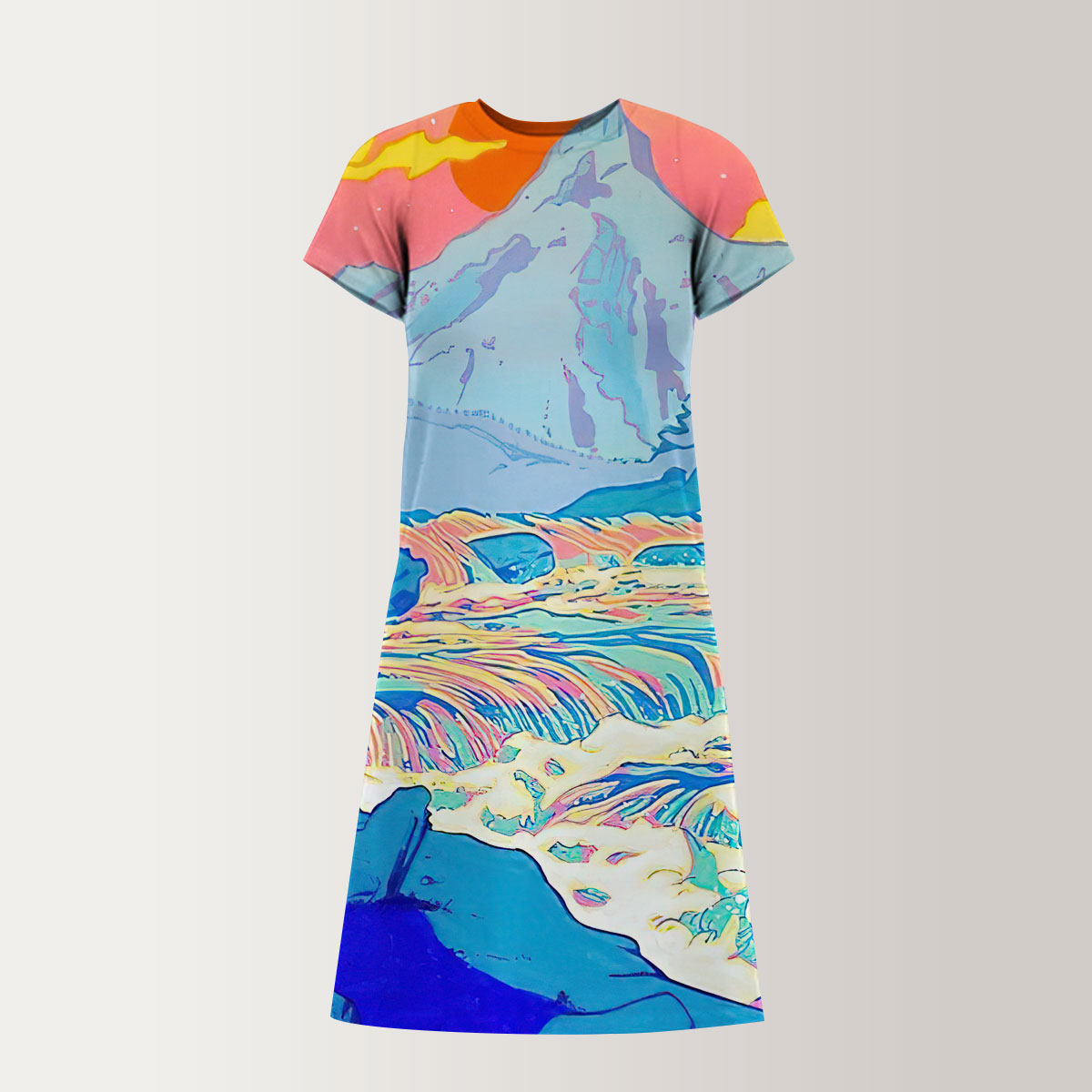 Vintage Abstract River T-Shirt Dress