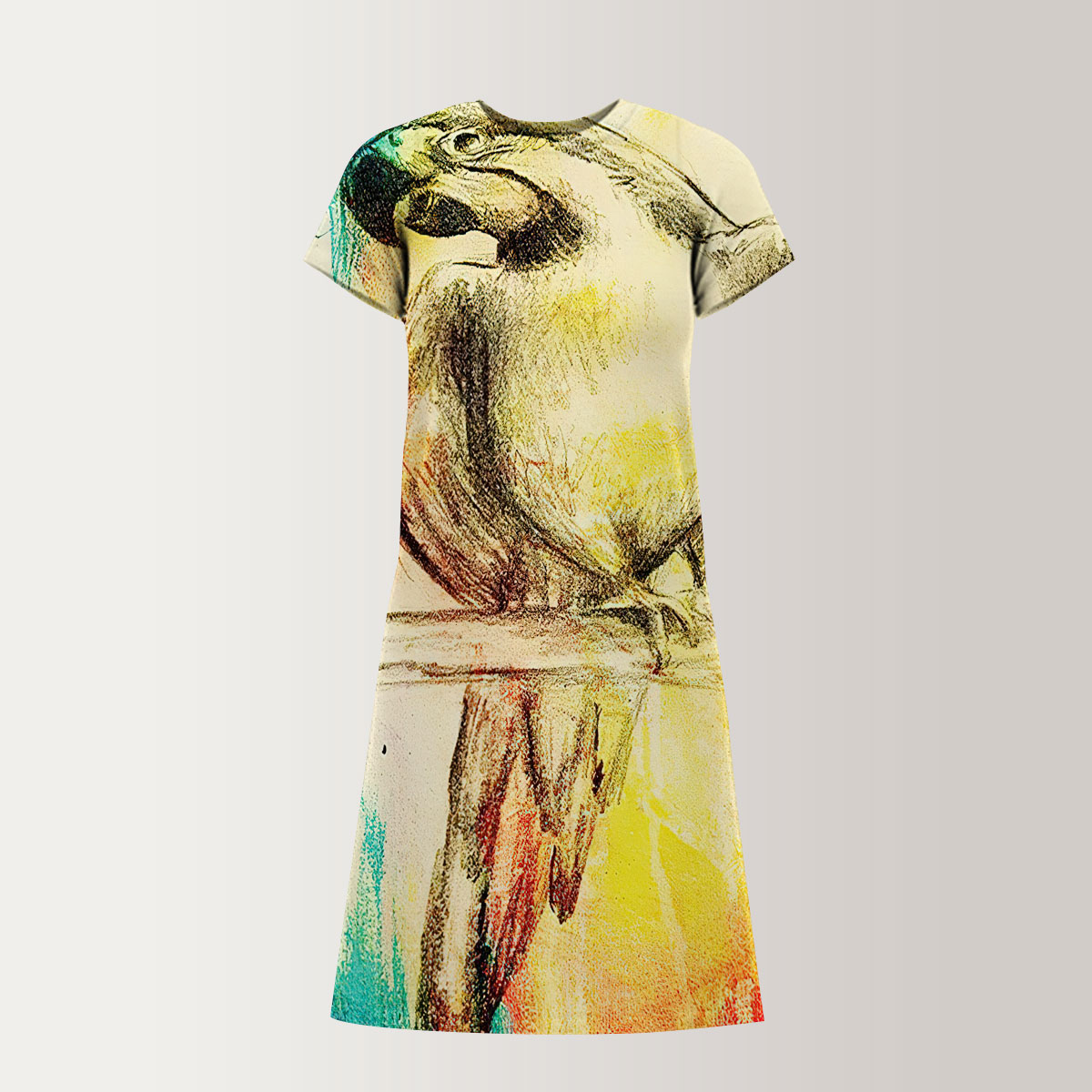 Vintage Colorful Parrot T-Shirt Dress