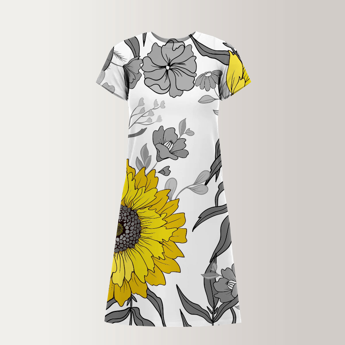 Vintage White Sunflower T-Shirt Dress