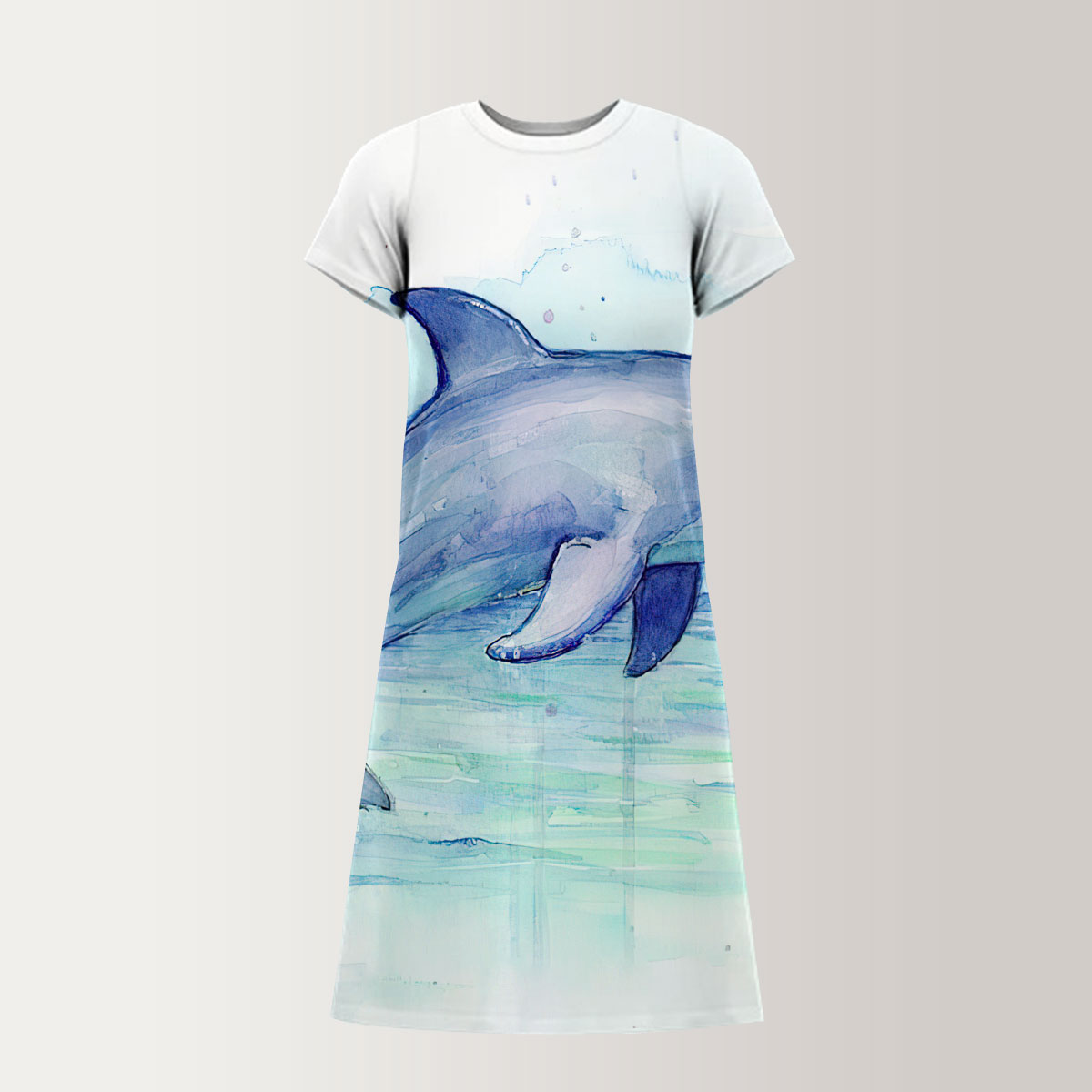 Water Color Dolpin T-Shirt Dress