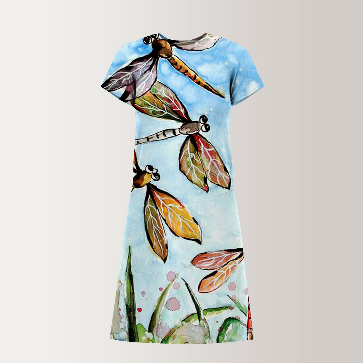 Water Color Dragonfly T-Shirt Dress