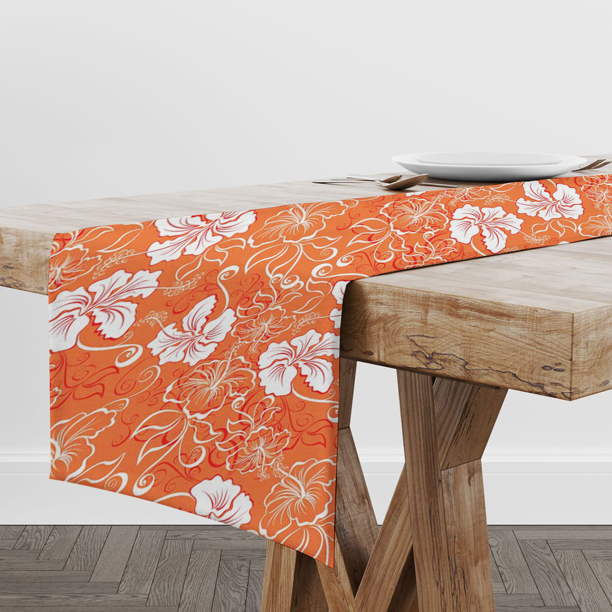 Orange Abstract Hibiscus Table Runner