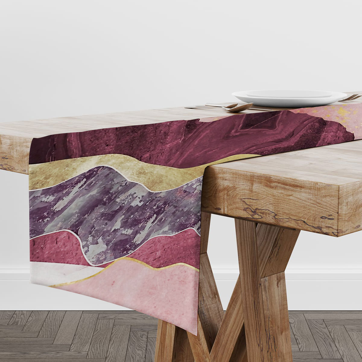 Pink Mountain And Sunset Table Runner