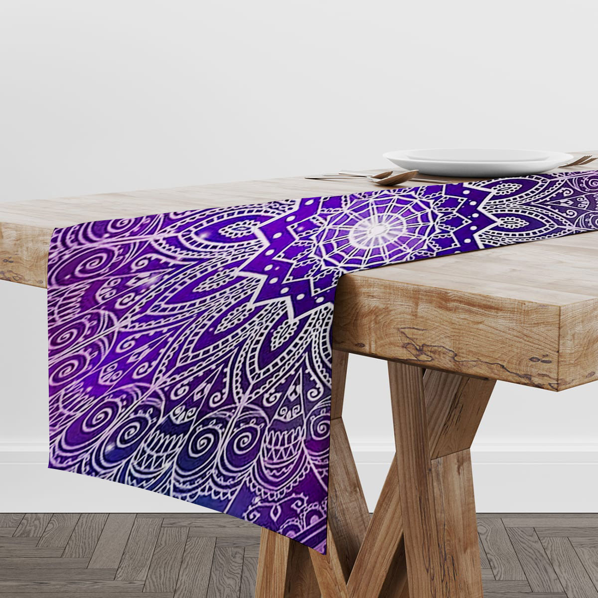 Purple Mandala Lotus Table Runner