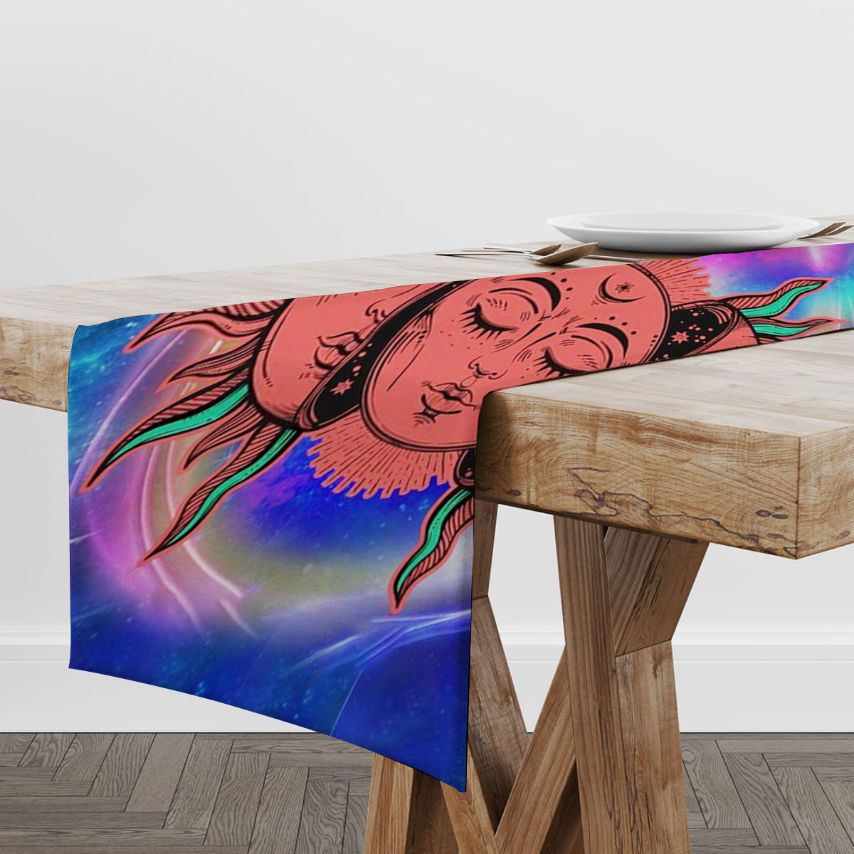 Trippy Sun and Moon Tapestry Table Runner