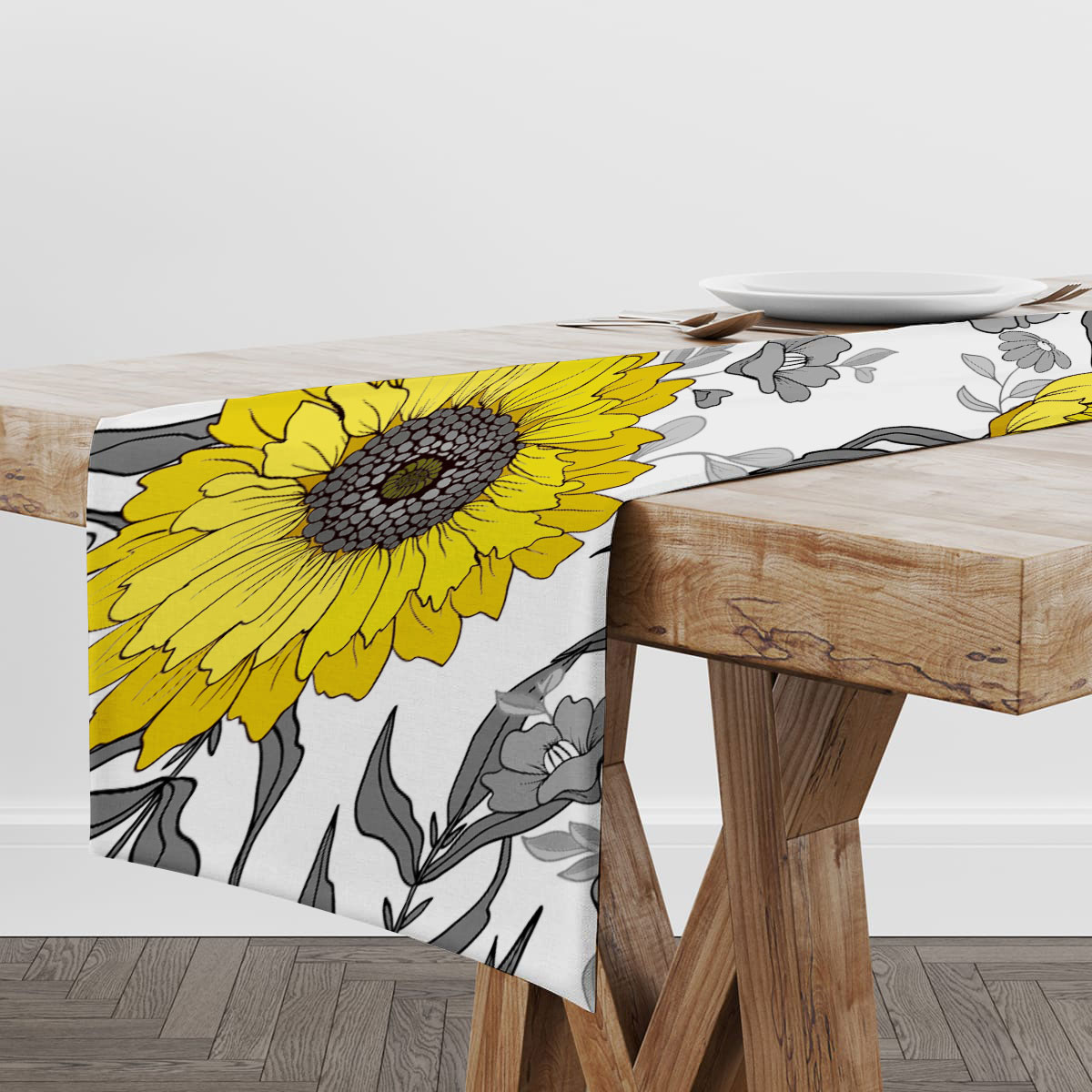 Vintage White Sunflower Table Runner