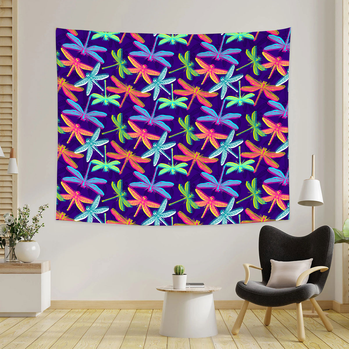 Neon Color Dragonfly Tapestry