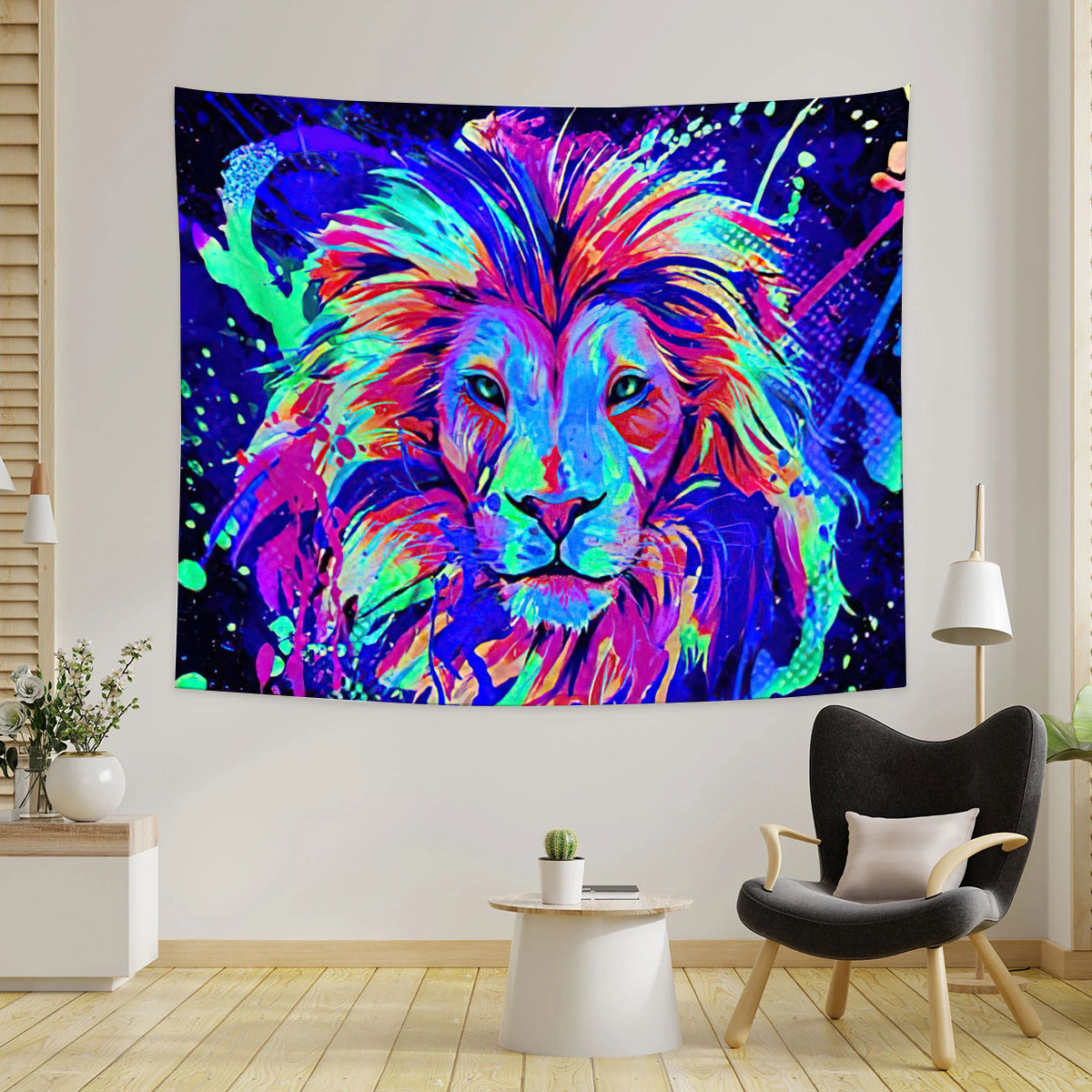 Neon Lion Tapestry
