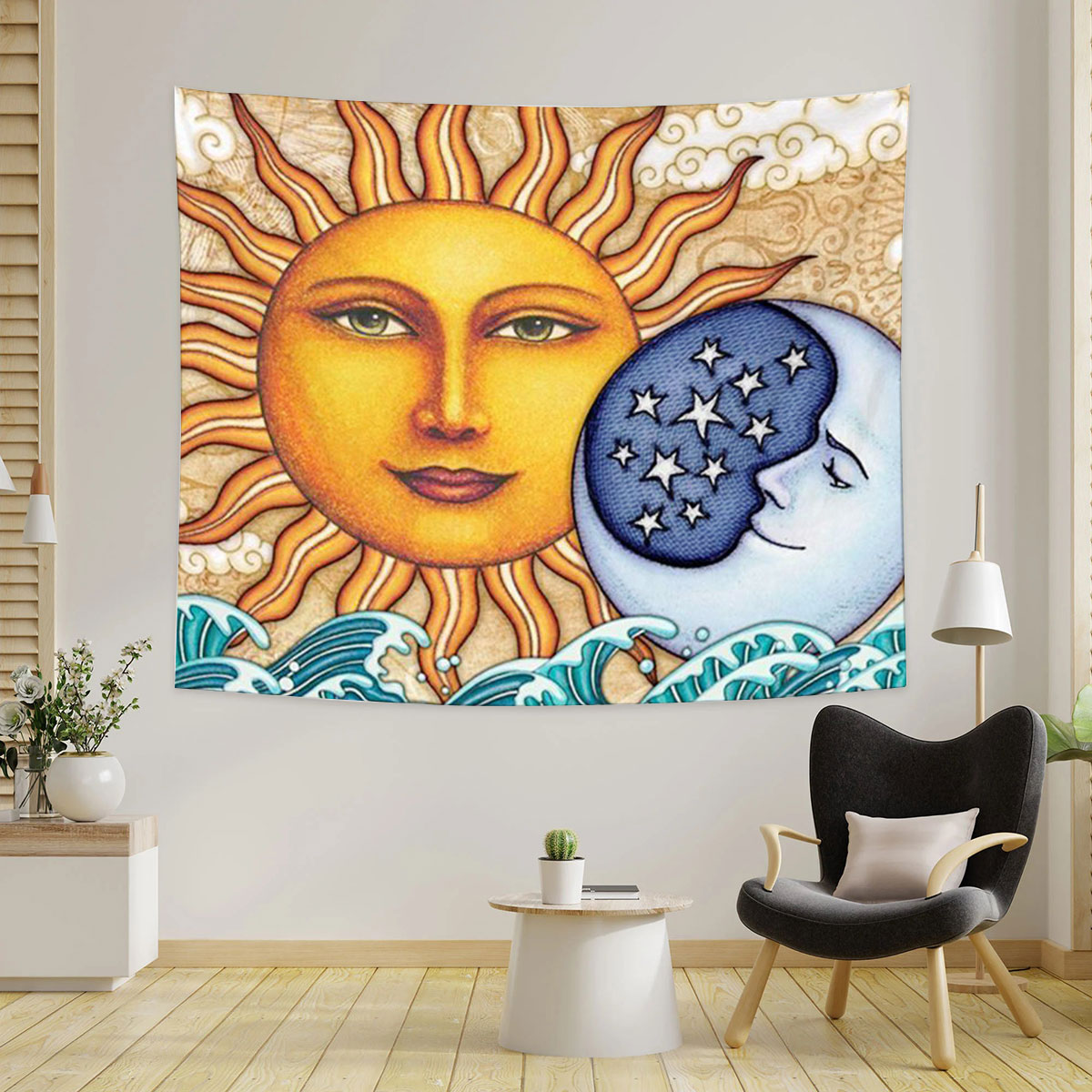 Ocean Sun And Moon Tapestry