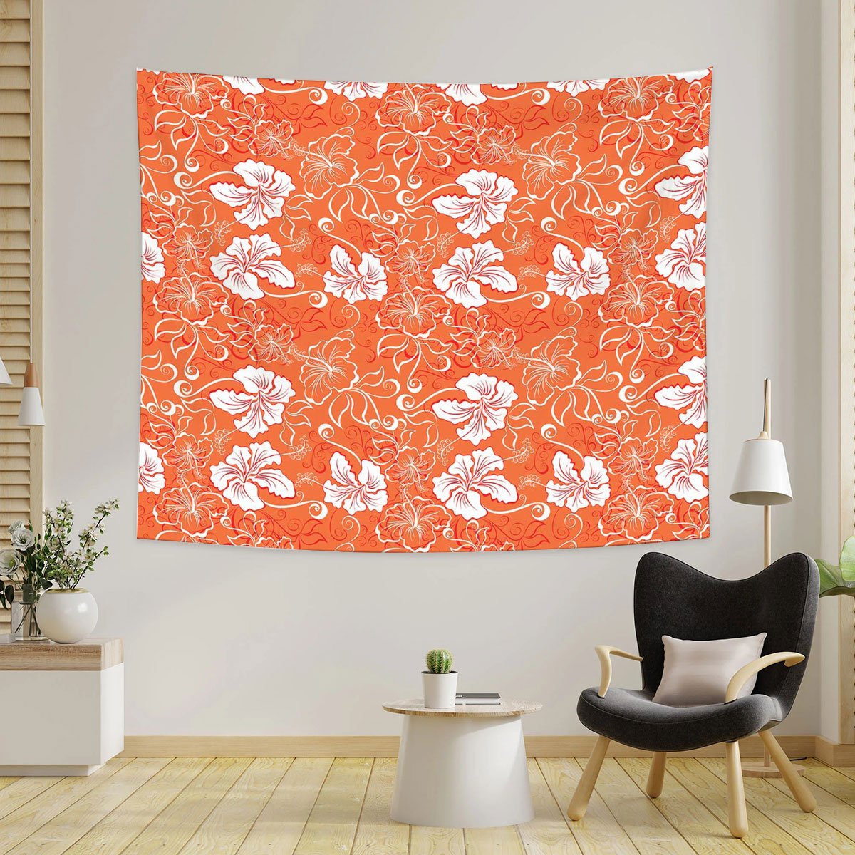Orange Abstract Hibiscus Tapestry