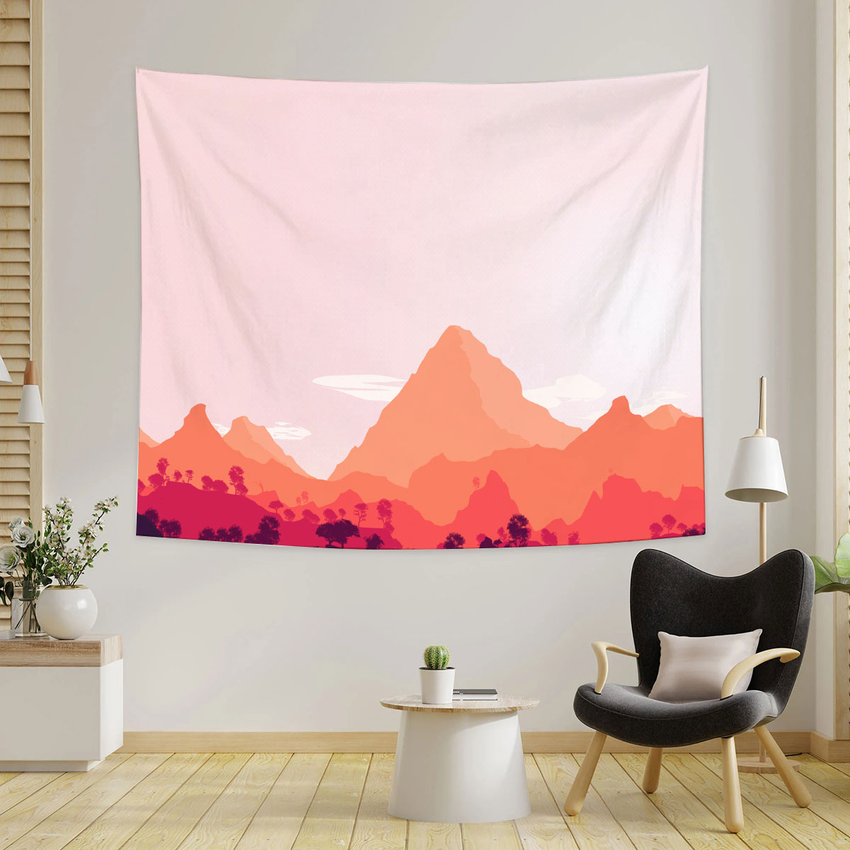 Orange Forest Mountain Tapestry