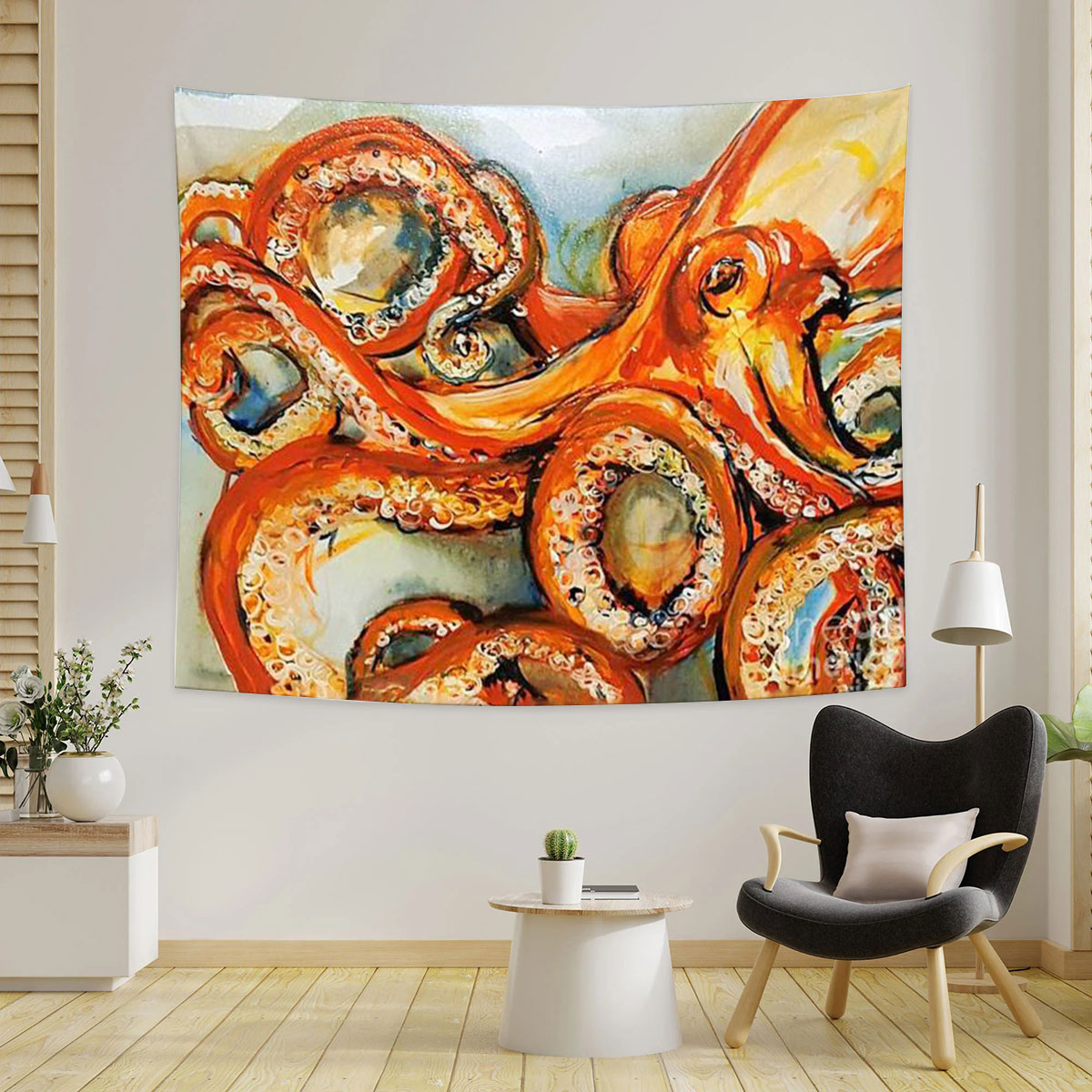 Orange Octopus Tapestry