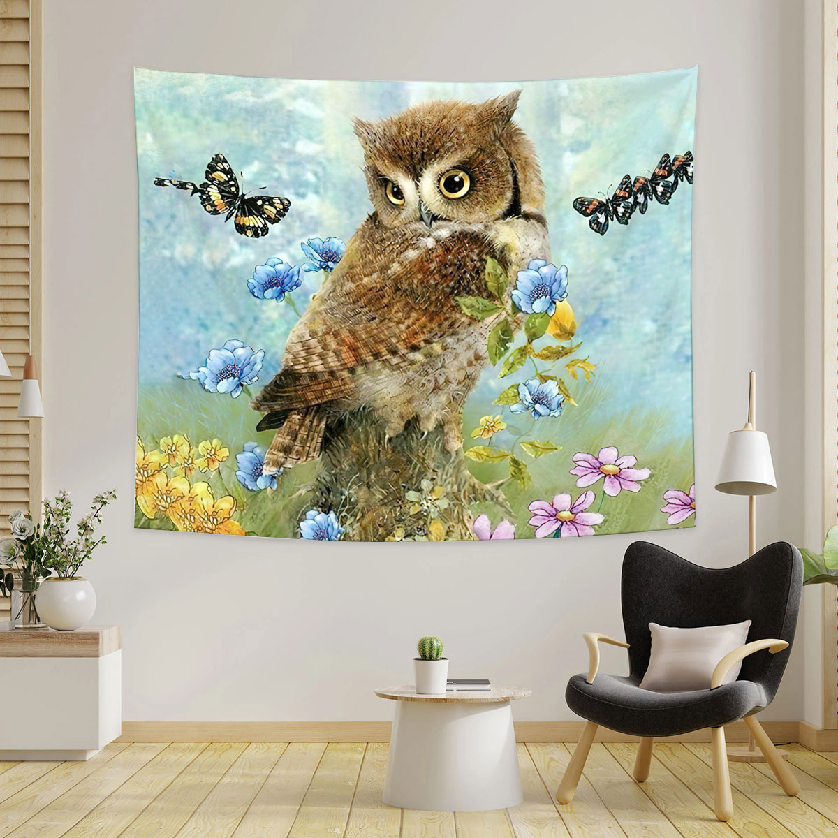 Owl And Butterfly Tapestry
