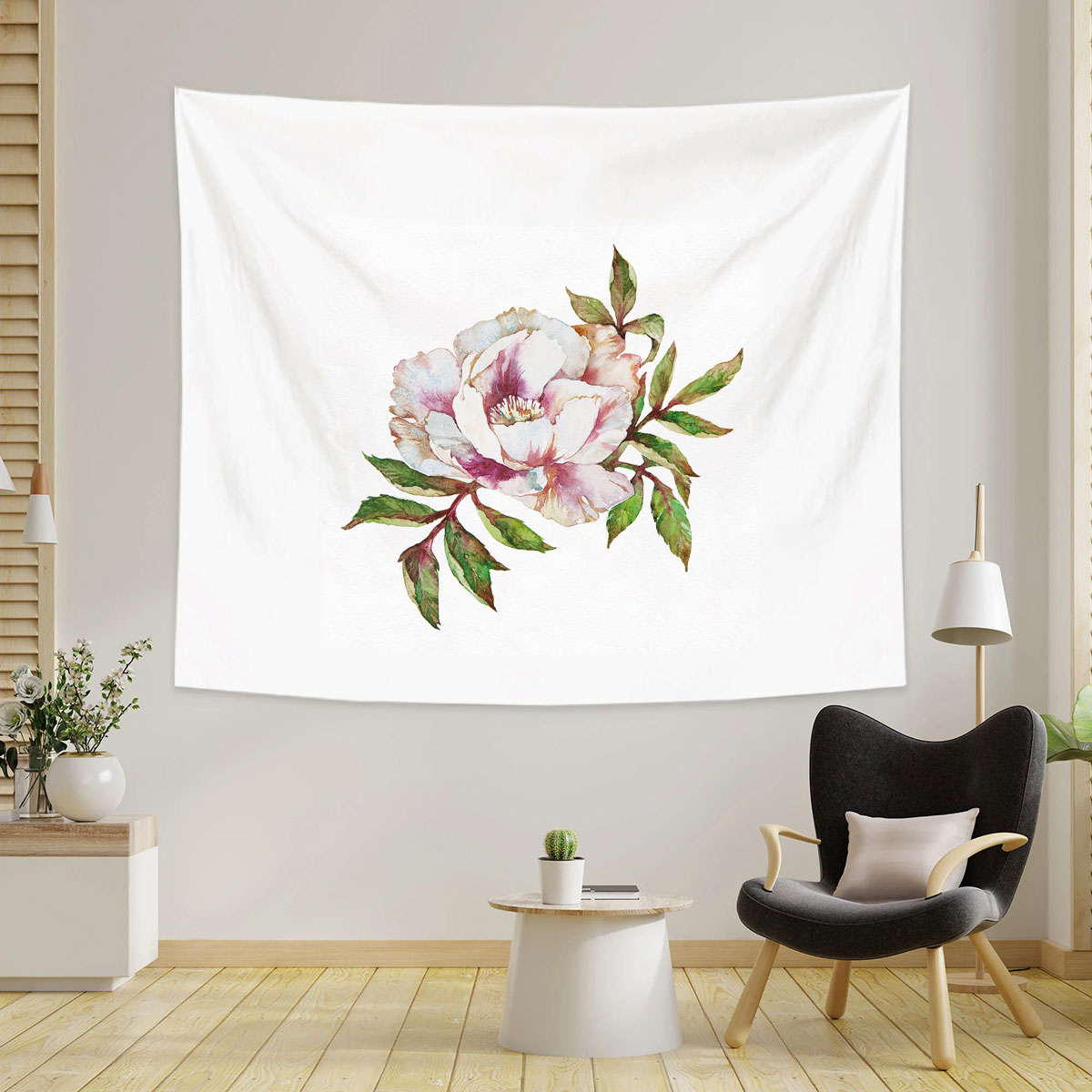 Peony Flower With Leaves Tapestry