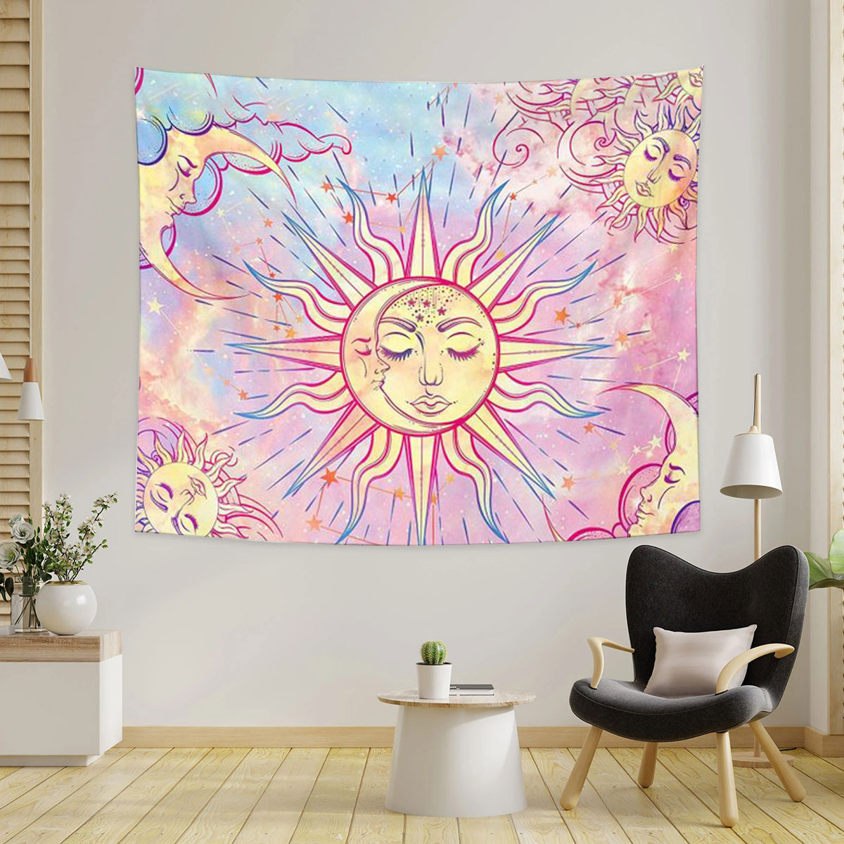 Pink Moon And Sun Tapestry