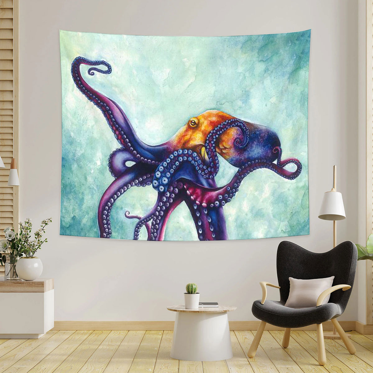 Rainbow Octopus Tapestry