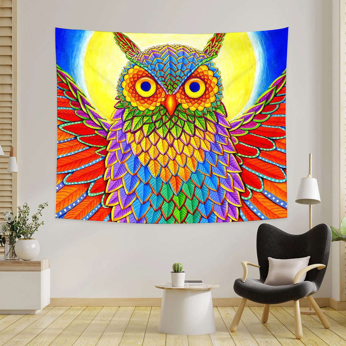 Rainbow Owl Tapestry