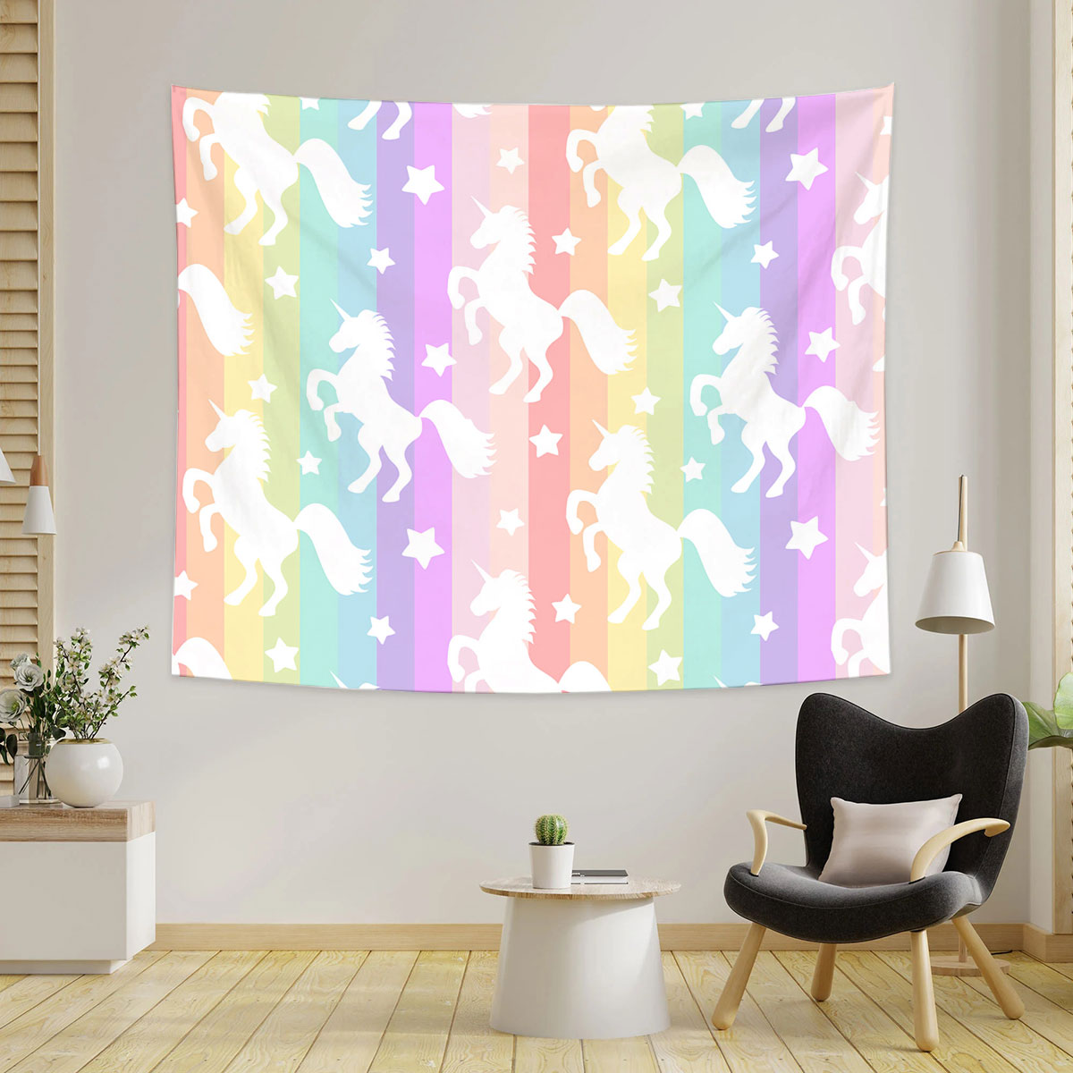 Rainbow Pink Unicorn Tapestry