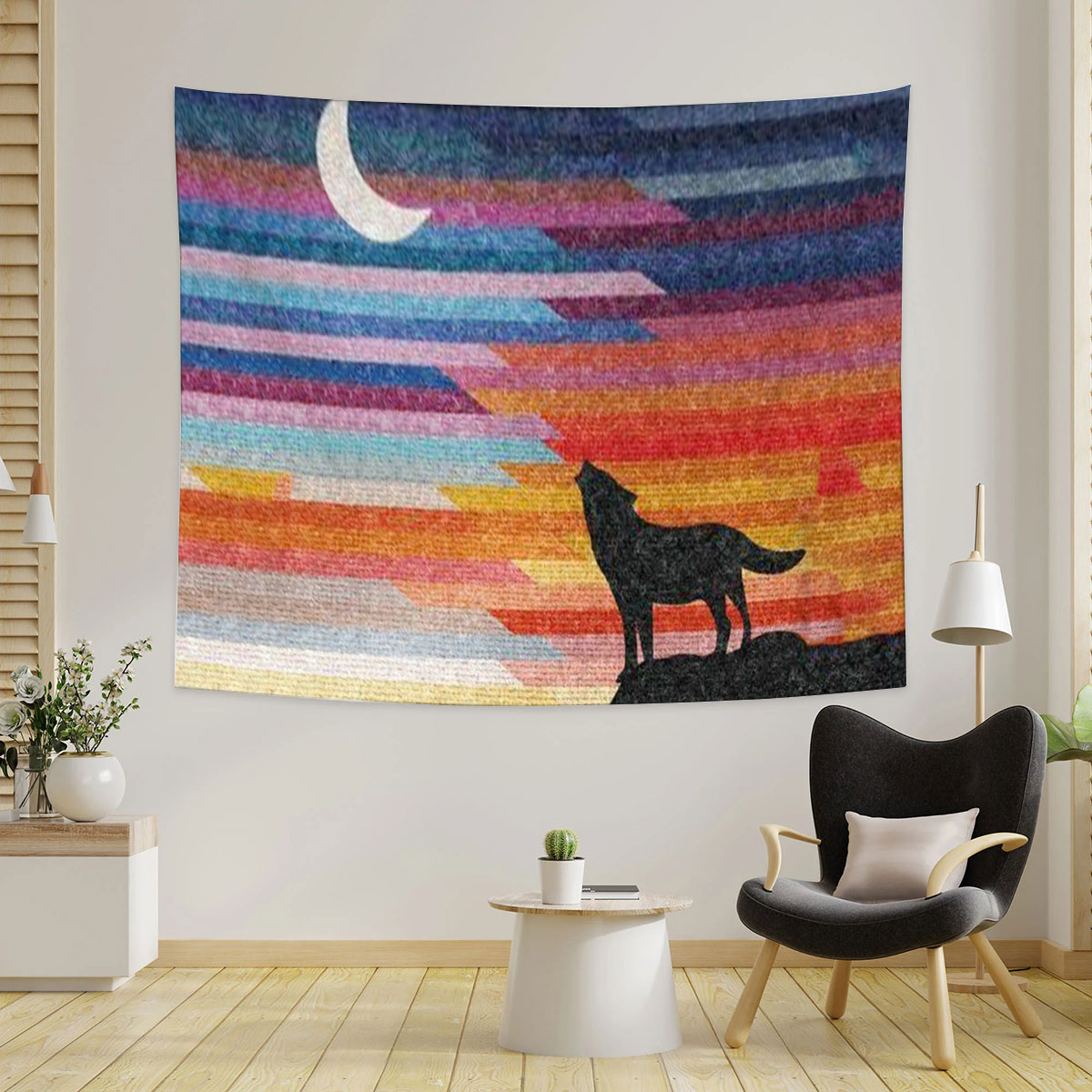 Rainbow Wolf Tapestry