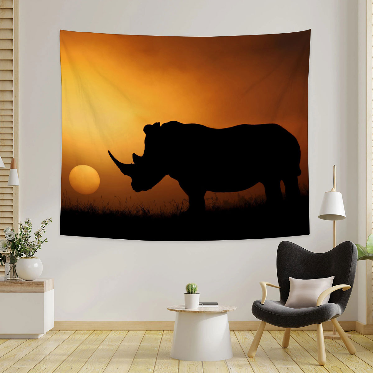 Rhino Under The Sunset Tapestry