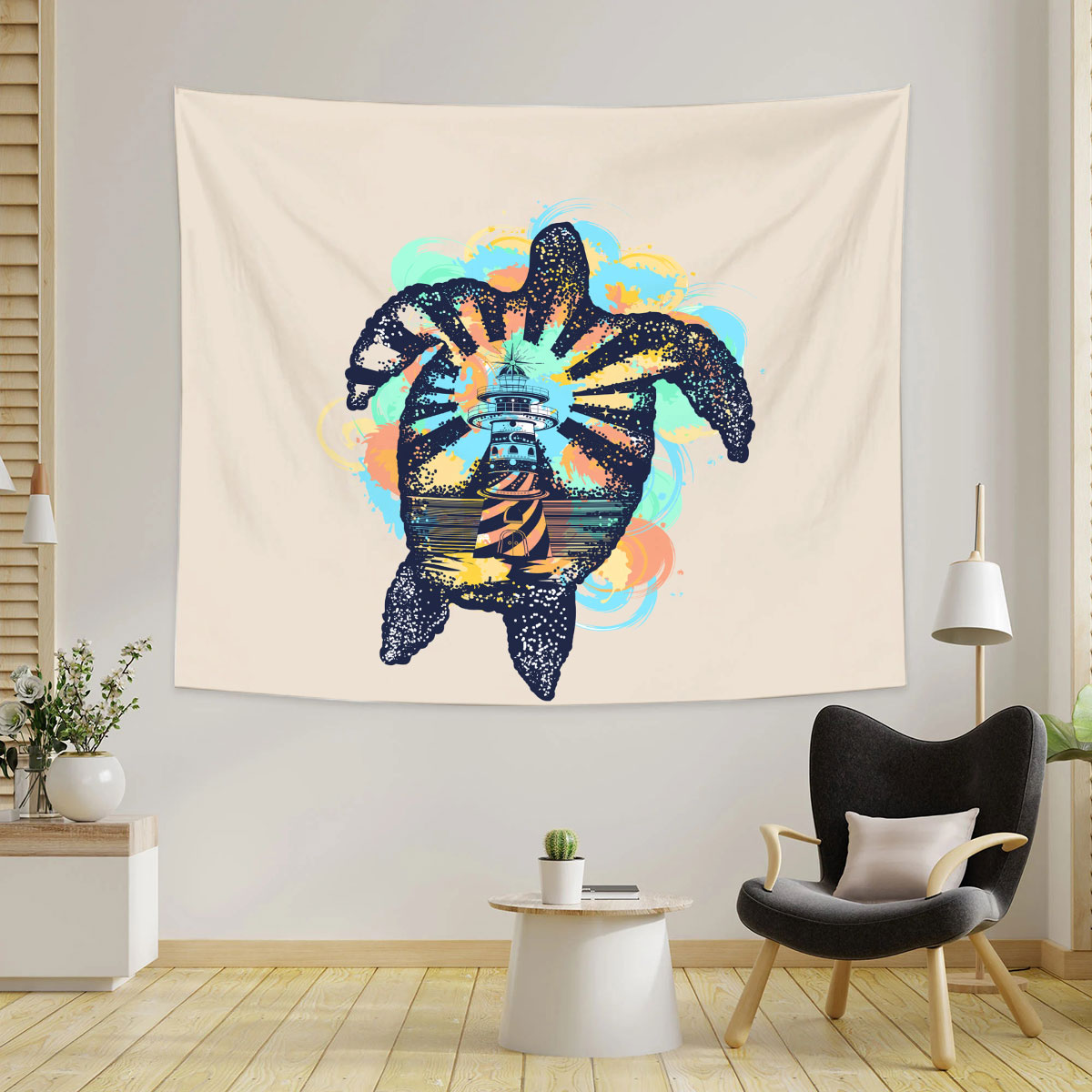 Sea Turtle Lighthouse Tapestry