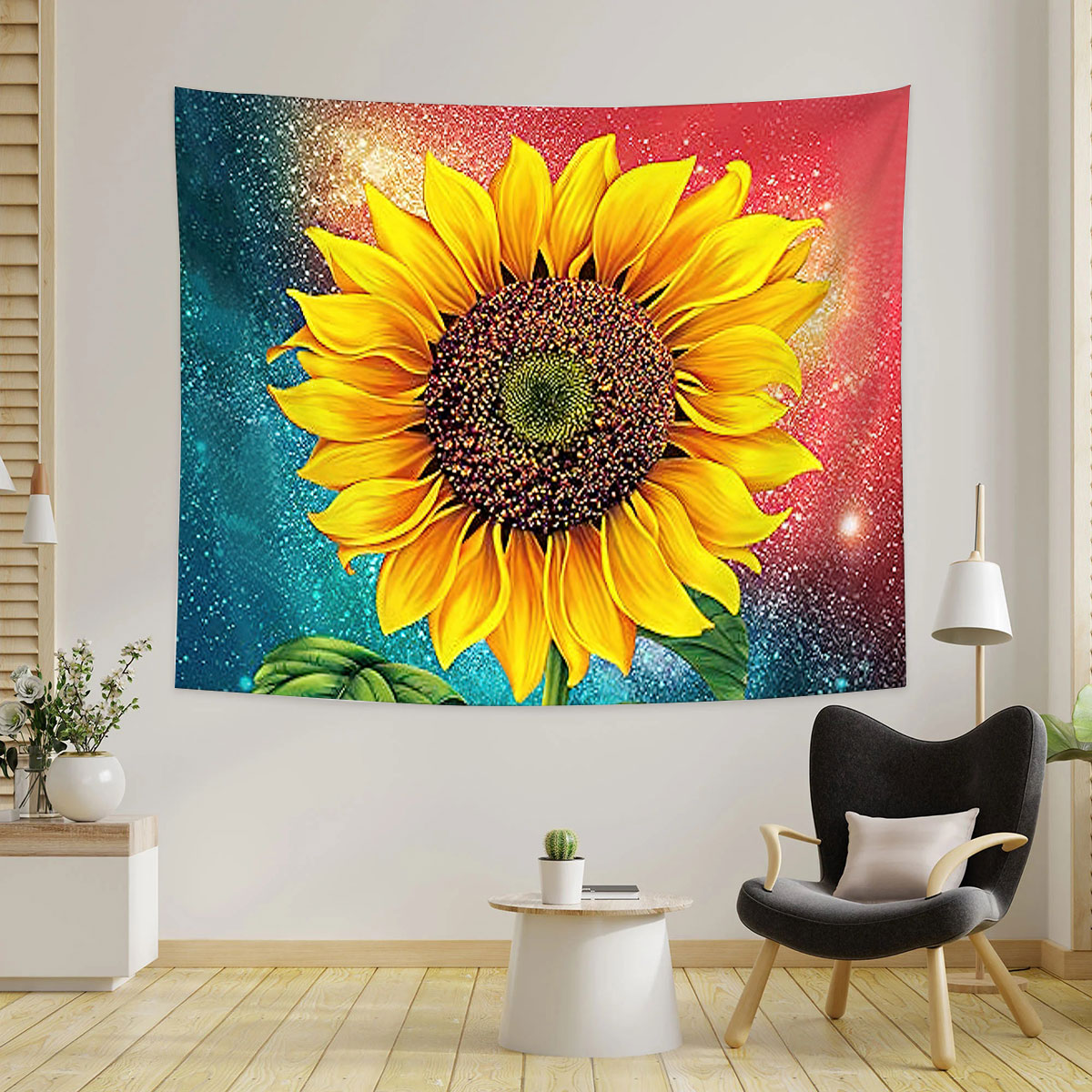 Trippy Galaxy Sunflower Tapestry