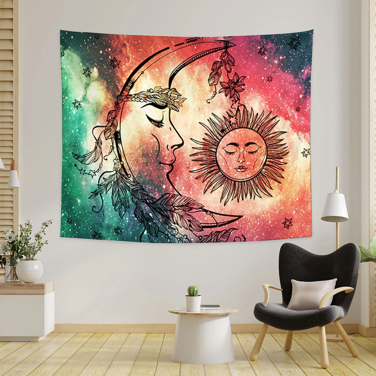 Trippy Mandala Sun And Moon Tapestry