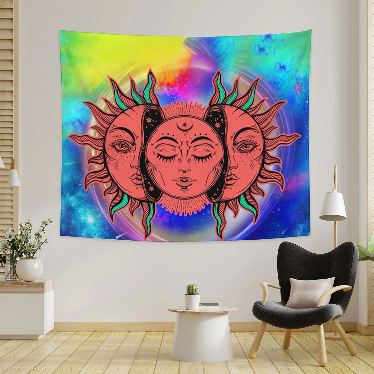 Trippy Sun and Moon Tapestry Tapestry