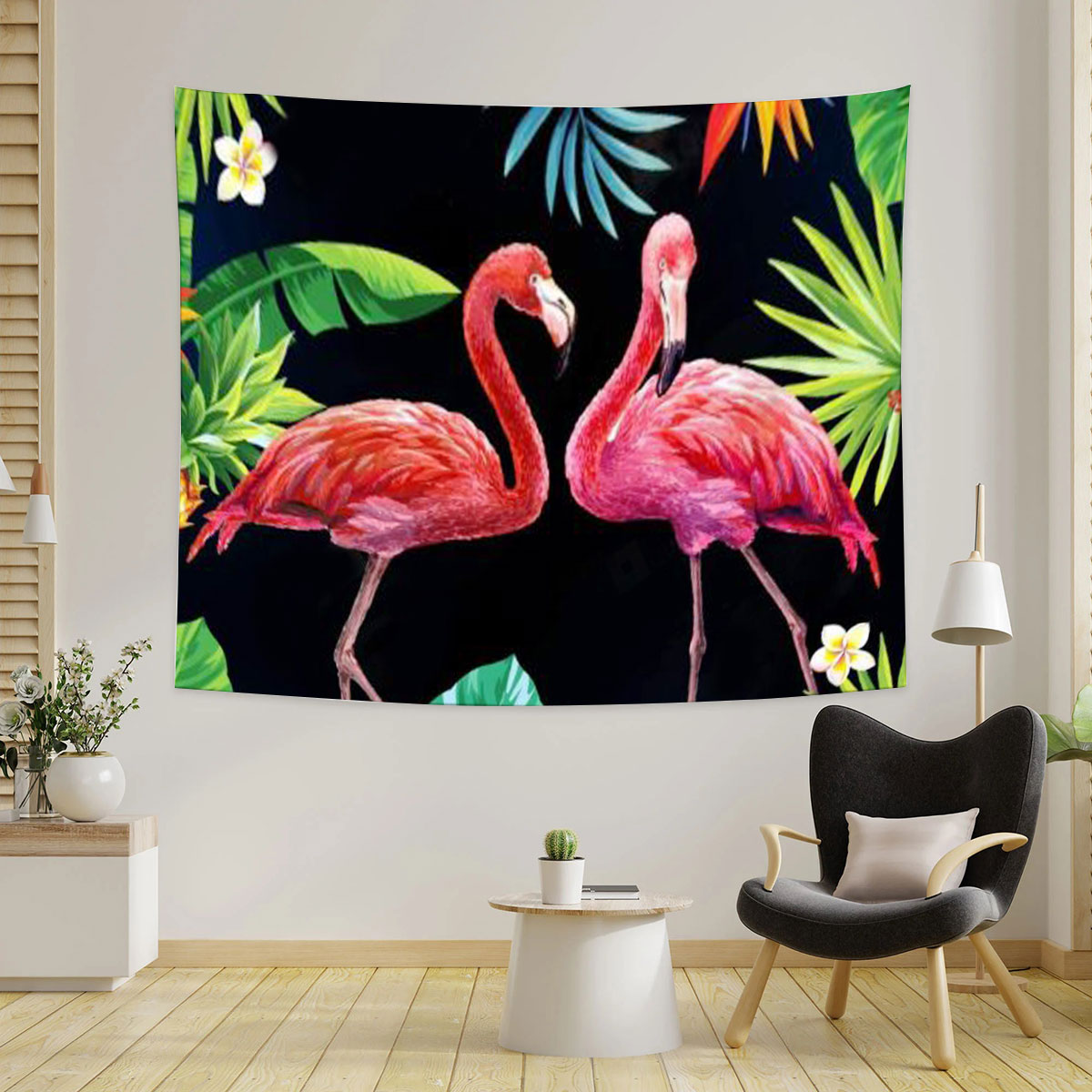 Tropical Flamingo Couple Tapestry