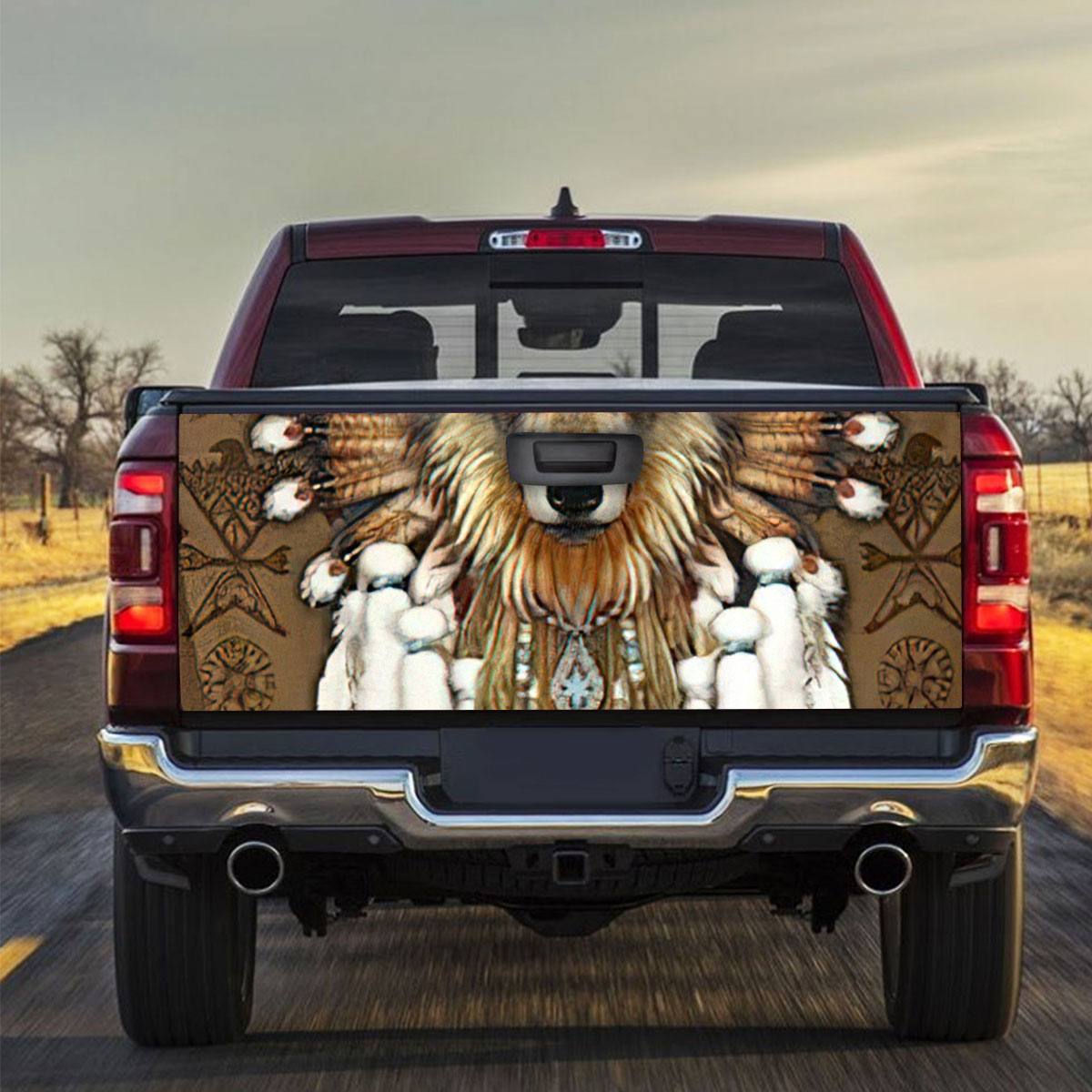 Native American Wolf Truck Bed Decal
