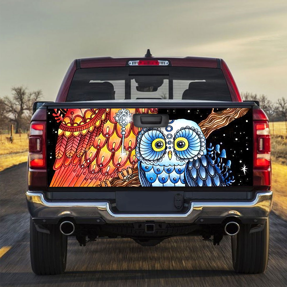 Orange Blue Owl Truck Bed Decal