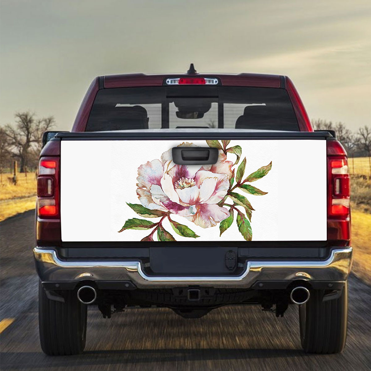 Peony Flower With Leaves Truck Bed Decal