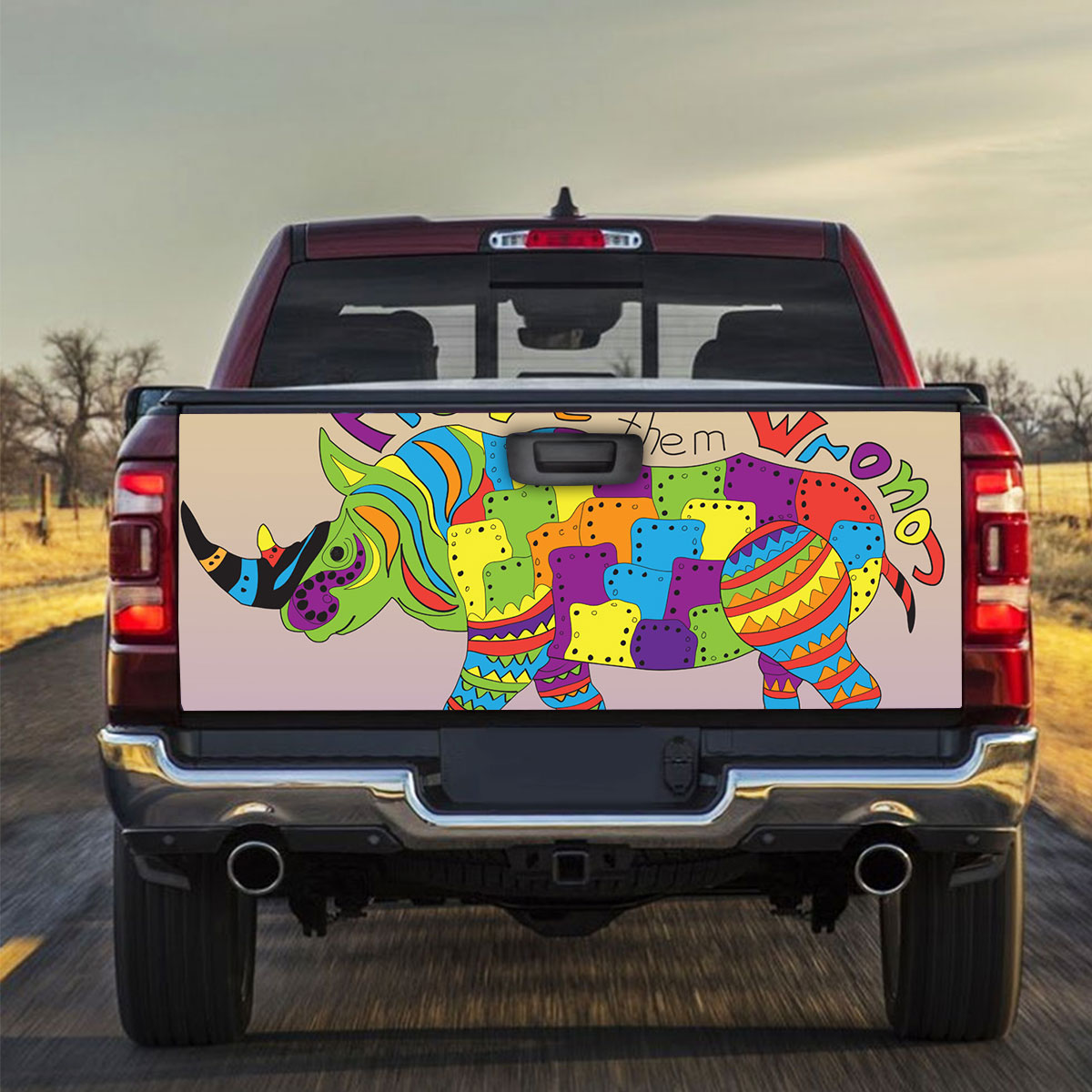 Rainbow Rhino Truck Bed Decal