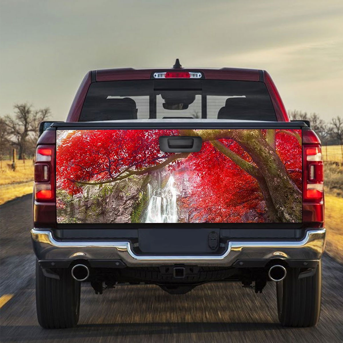Red Autumn Waterfall Truck Bed Decal