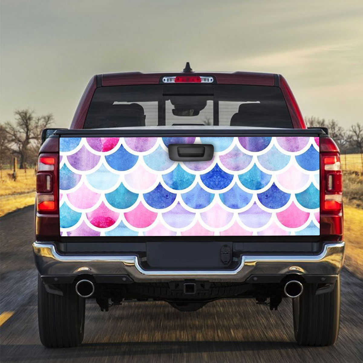 Red Blue Mermaid Scales Truck Bed Decal