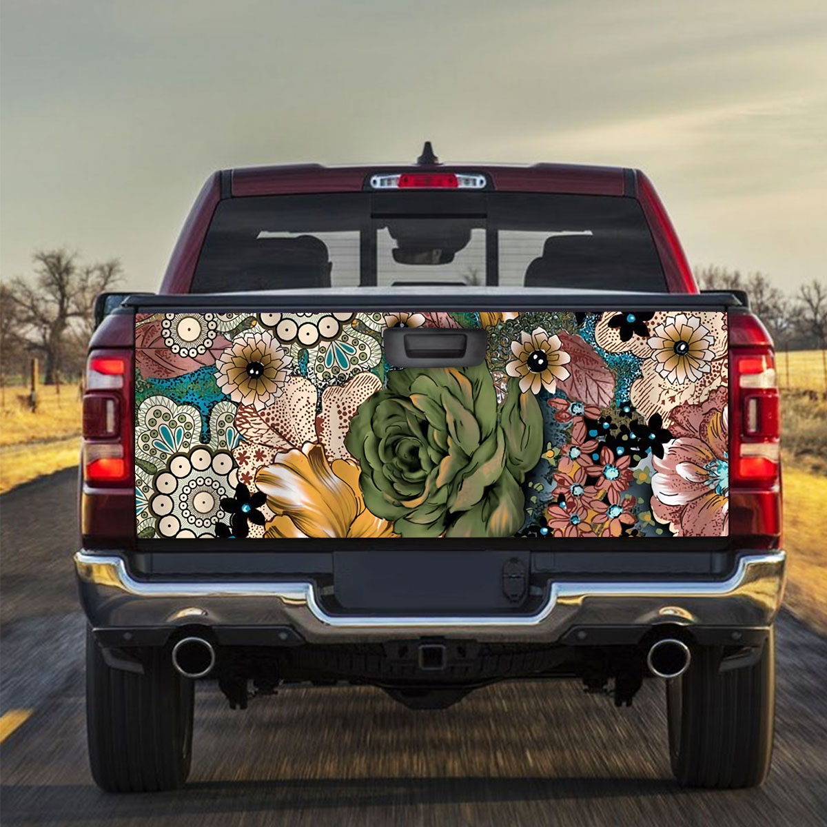 Vintage Peony Sunflower Truck Bed Decal