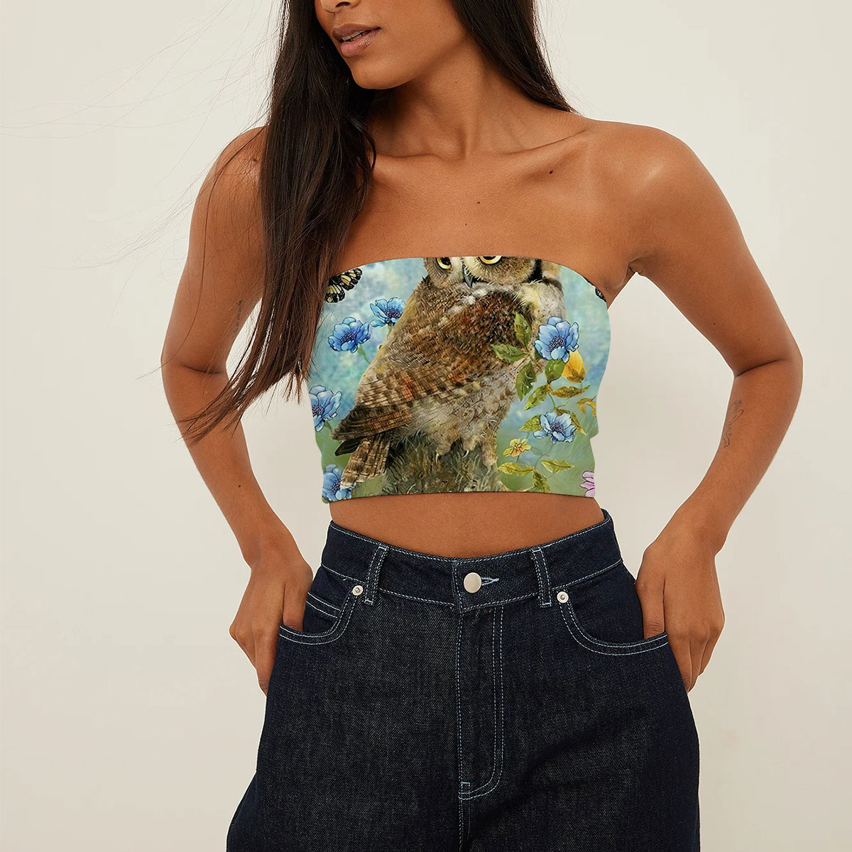 Owl And Butterfly Tube Top