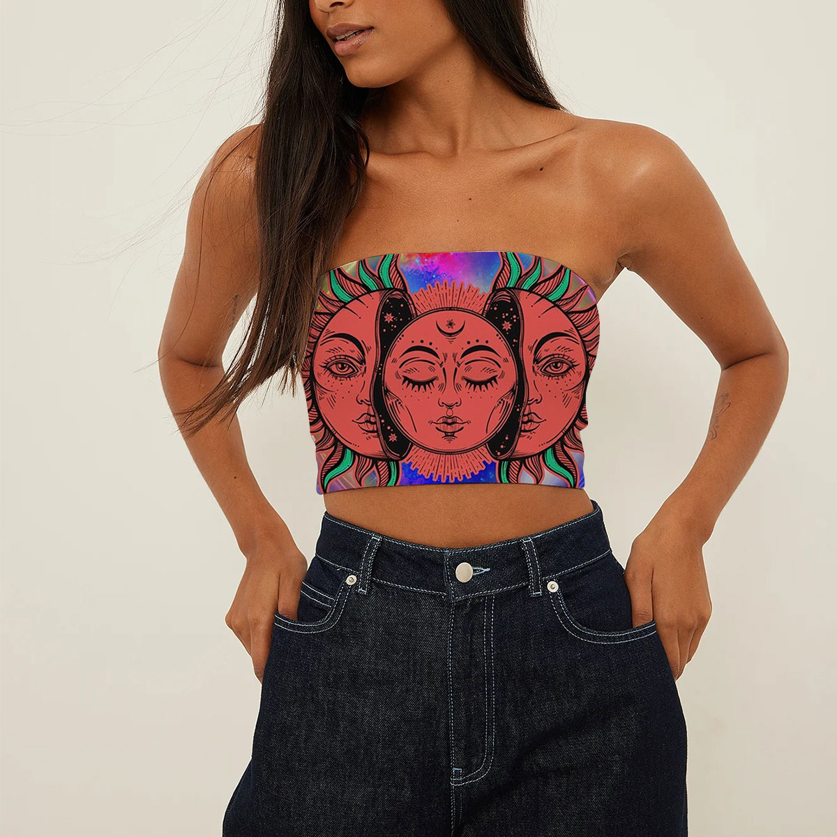 Trippy Sun and Moon Tapestry Tube Top