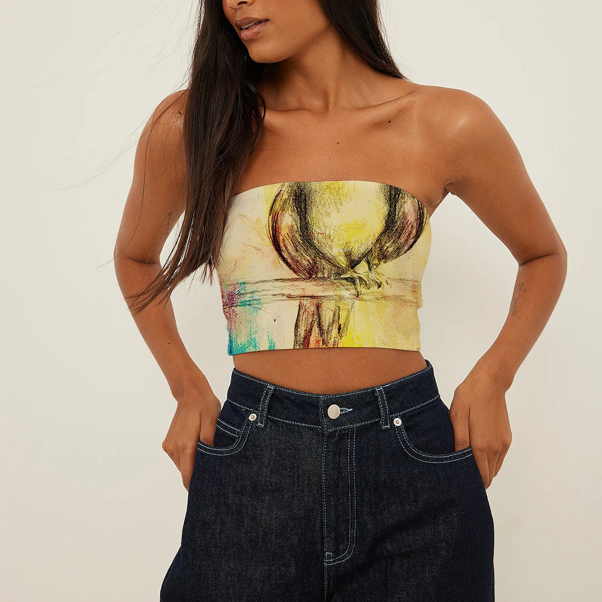 Vintage Colorful Parrot Tube Top