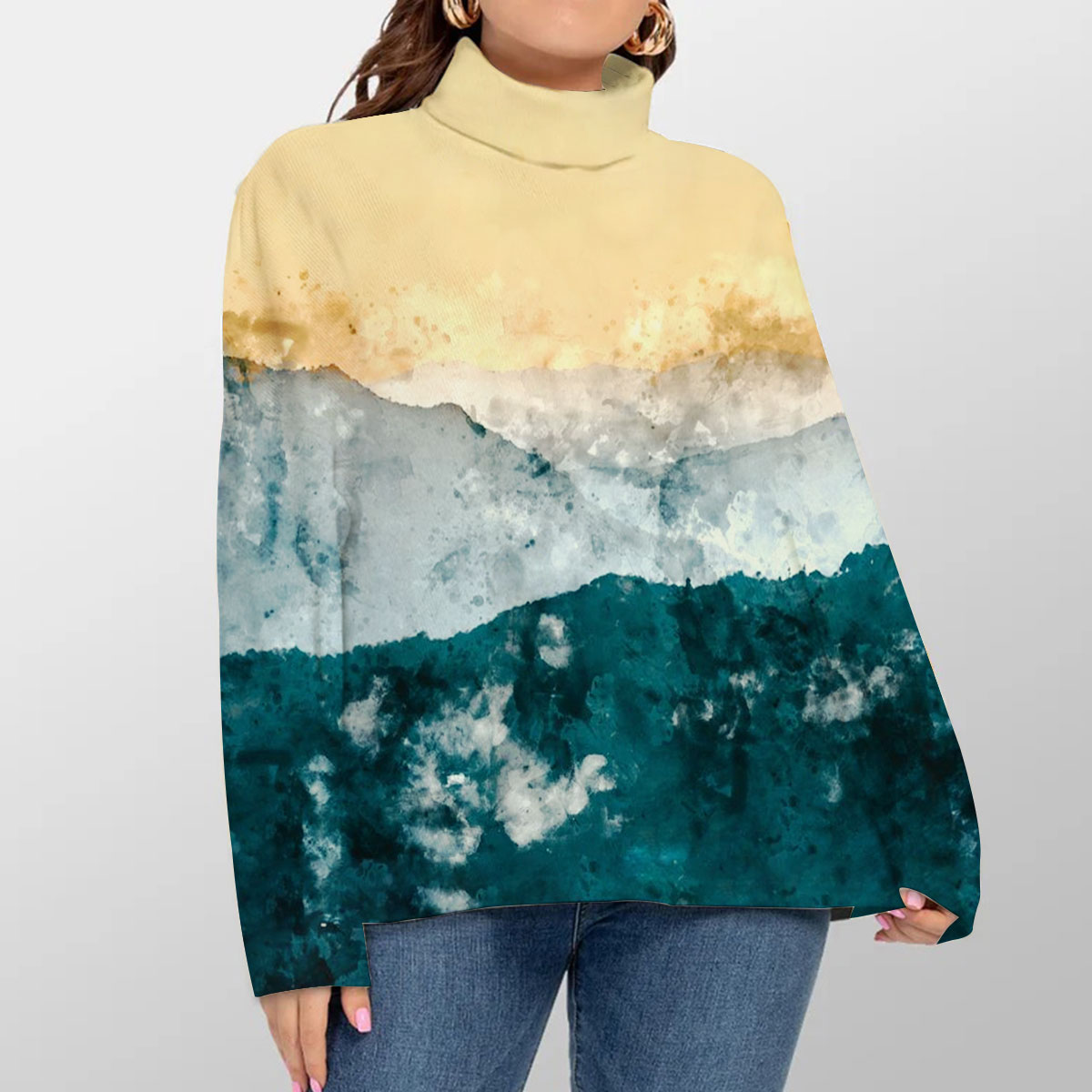 Mountain Abstract Turtleneck Sweater