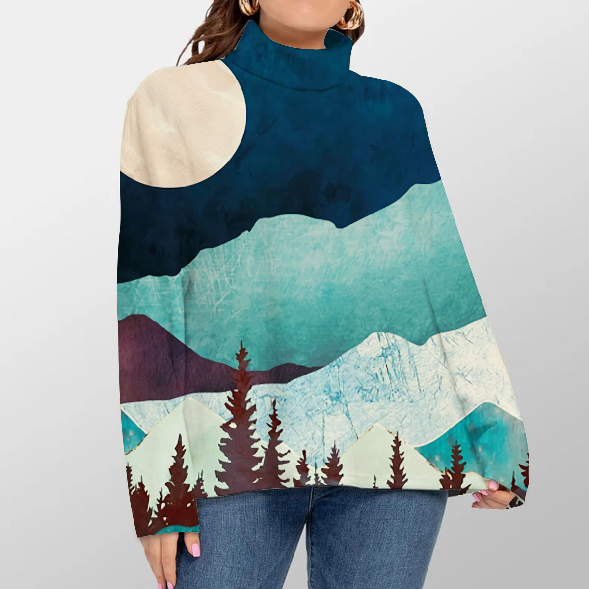 Mountain Sunset Retro Turtleneck Sweater